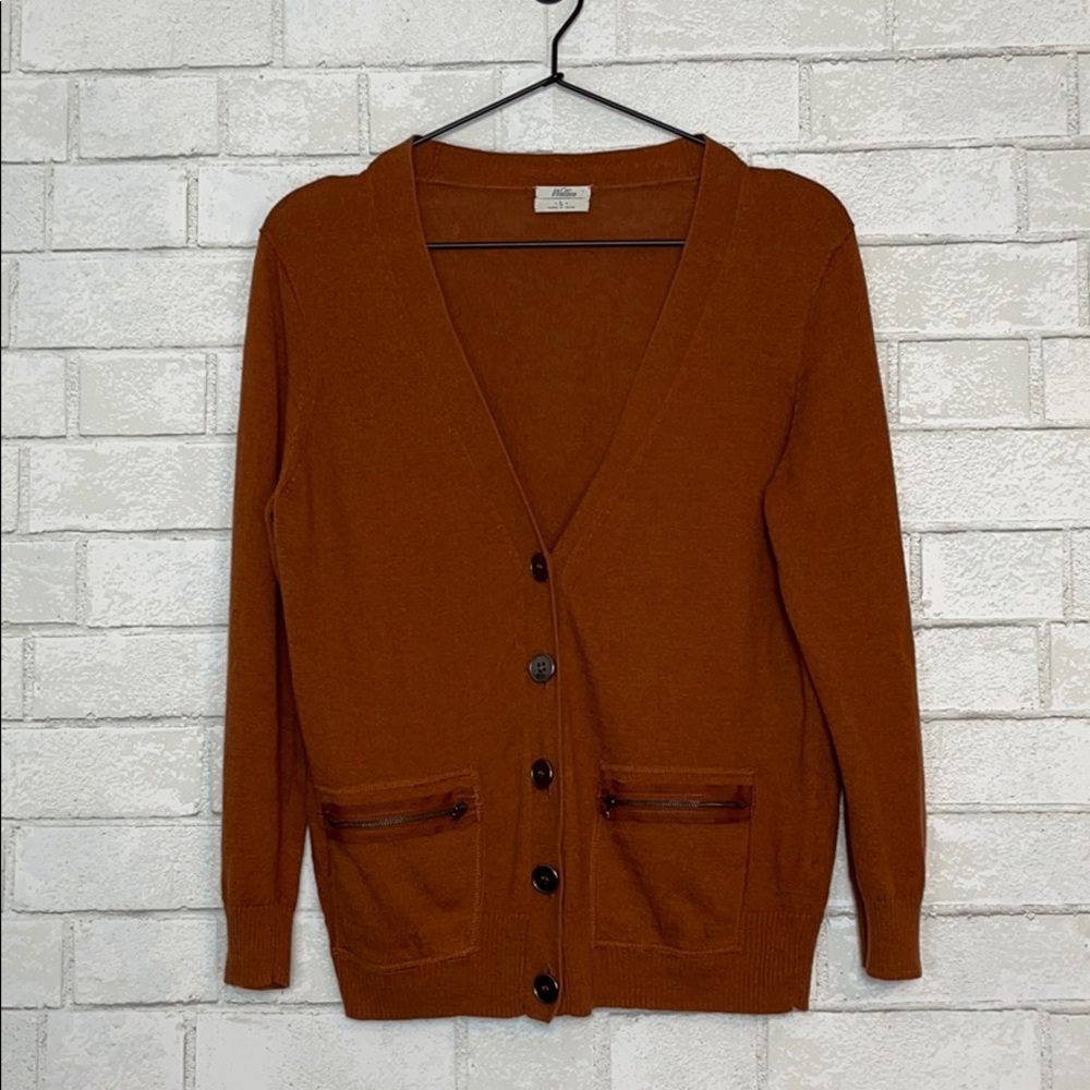 Madewell Wallace Orange Cardigan Linen Cotton L